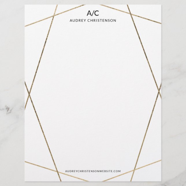 Modern elegant monogram chic gold geometric frame custom letterhead (Front)