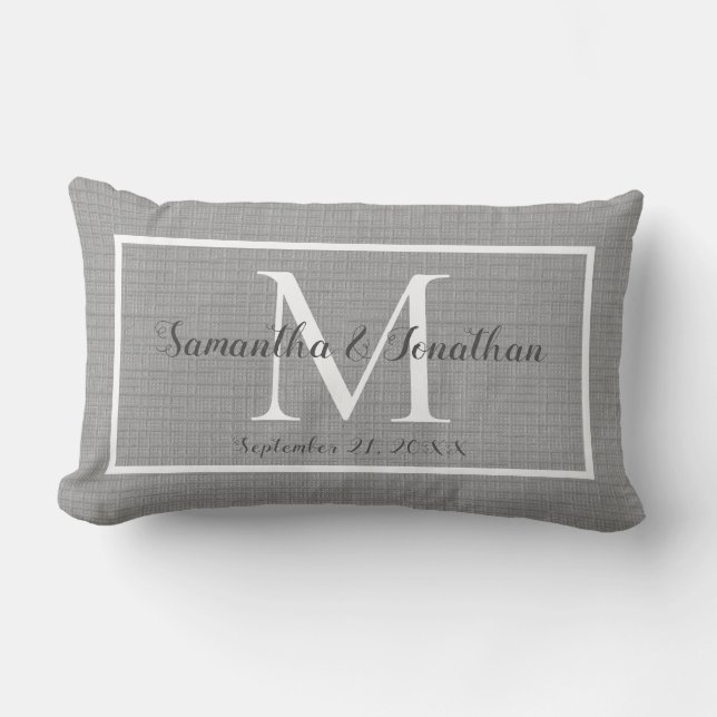 Modern Elegant Monogram Chic Grey Wedding Keepsake Lumbar Cushion (Front)
