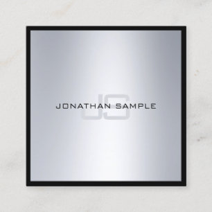 Modern Elegant Monogram Chic Silver Look Plain Square Business Card