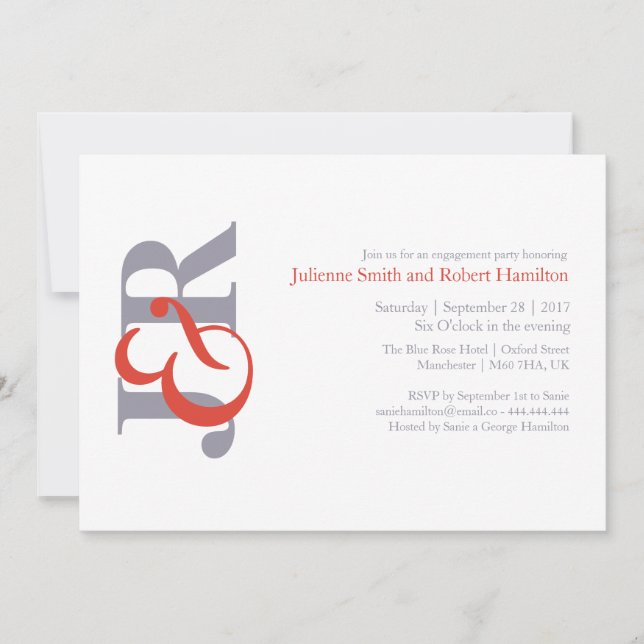Modern Elegant Monogram Engagement Party Invitation (Front)