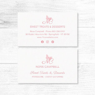 Modern Elegant Monogram Girly Peach Pink Butterfly Business Card