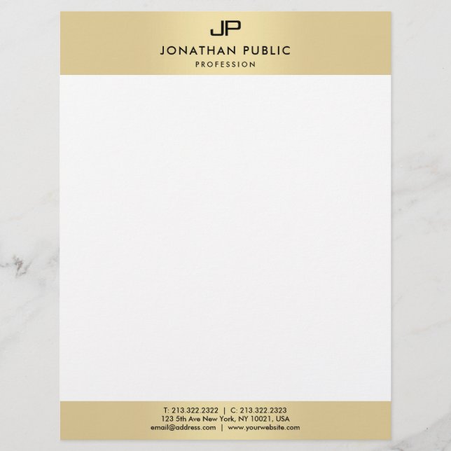 Modern Elegant Monogram Glamour Template Faux Gold Custom Letterhead (Front)