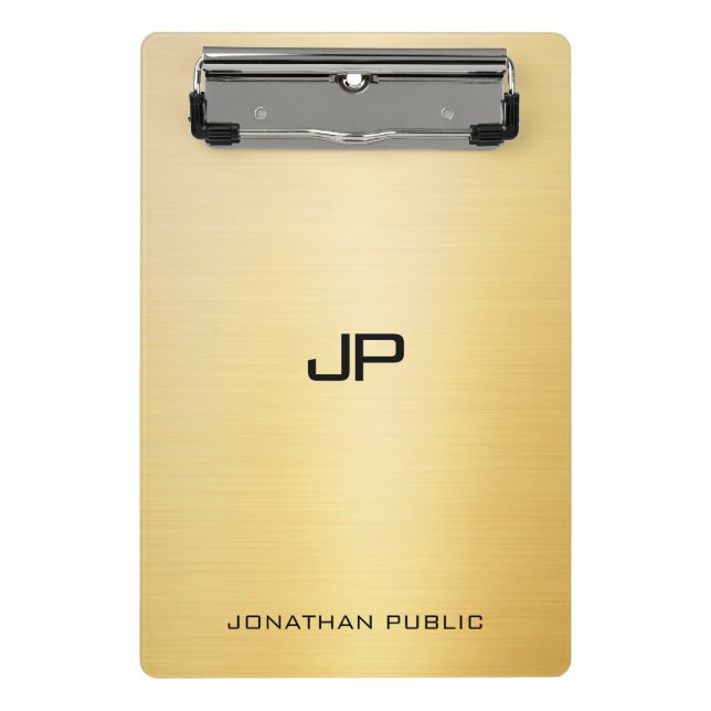 Modern Elegant Monogram Gold Look Simple Template Mini Clipboard (Front)