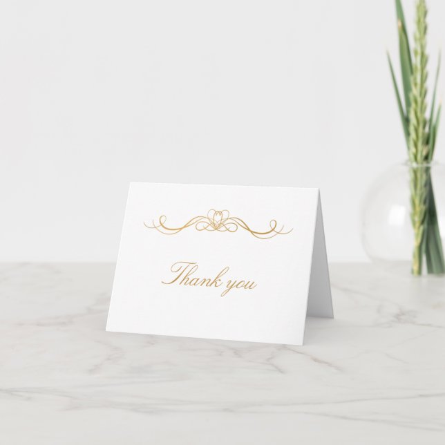 Modern Elegant Monogram Gold Swirl Blank Wedding Thank You Card (Front)