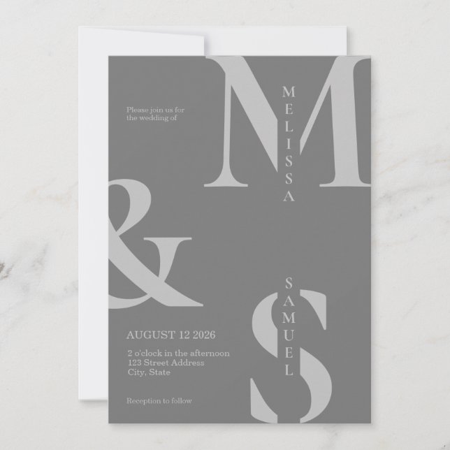 Modern Elegant Monogram Grey Wedding Invitation (Front)