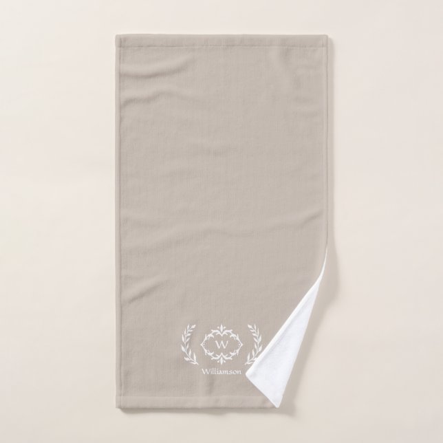 Modern Elegant Monogram Initial Beige Tan White  Bath Towel Set (Hand Towel)