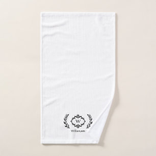 Modern Elegant Monogram Initial Black & White Bath Towel Set