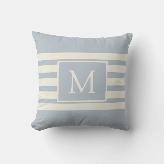 Modern Elegant Monogram Initial Blue White Pattern Cushion (Front)