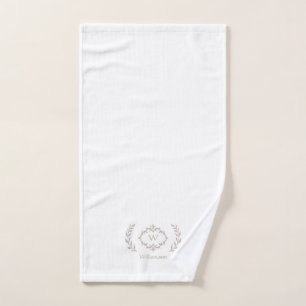 Modern Elegant Monogram Initial White Beige Tan Bath Towel Set