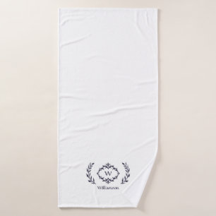 Modern Elegant Monogram Initial White Trendy Blue Bath Towel Set