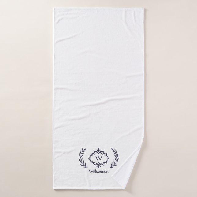 Modern Elegant Monogram Initial White Trendy Blue Bath Towel Set (Bath Towel)