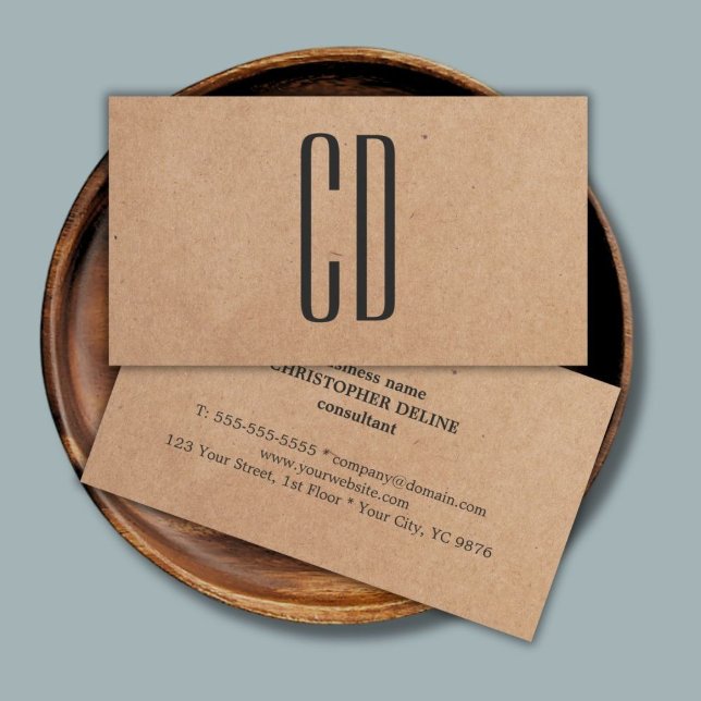 Modern Elegant Monogram Kraft Paper Consultant Business Card (Creator Uploaded)
