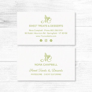 Modern Elegant Monogram Light Green Butterfly Business Card