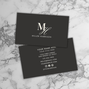 Modern Elegant Monogram Luxury Black White Business Card