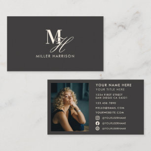 Modern Elegant Monogram Luxury Photo Black White Business Card
