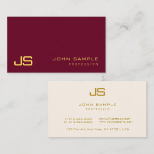Modern Elegant Monogram Luxury Ruby Red & Gold Business Card