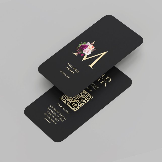 Modern Elegant Monogram M Floral Black Gold Business Card (Modern Elegant Monogram M Floral Black Gold Business Card
)