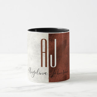 Modern Elegant Monogram Marble and Copper Coffee Mug