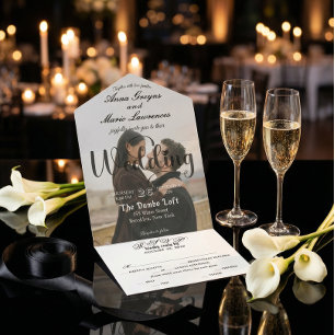 Modern Elegant Monogram Minimalist Photo Wedding  All In One Invitation