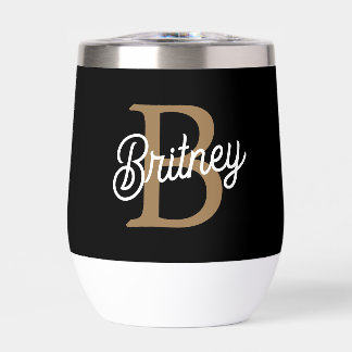 Modern Elegant Monogram Name Black Gold Script