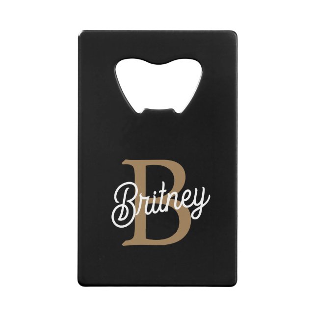 Modern Elegant Monogram Name  Black Gold Script  (Front)