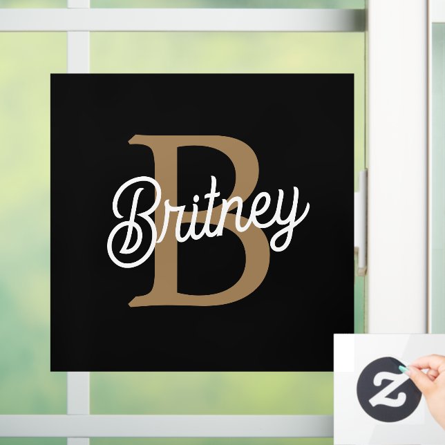 Modern Elegant Monogram Name  Black Gold Script  (Home)