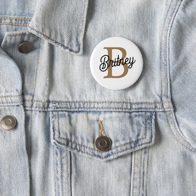 Modern Elegant Monogram Name  Black Gold Script  6 Cm Round Badge (In Situ)