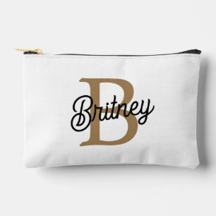 Modern Elegant Monogram Name  Black Gold Script  Accessory Pouch
