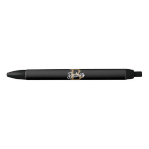 Modern Elegant Monogram Name Black Gold Script Black Ink Pen