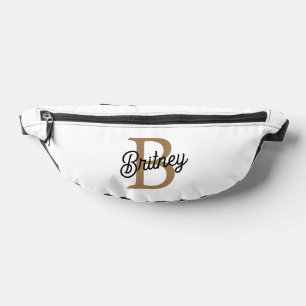 Modern Elegant Monogram Name Black Gold Script Bum Bags