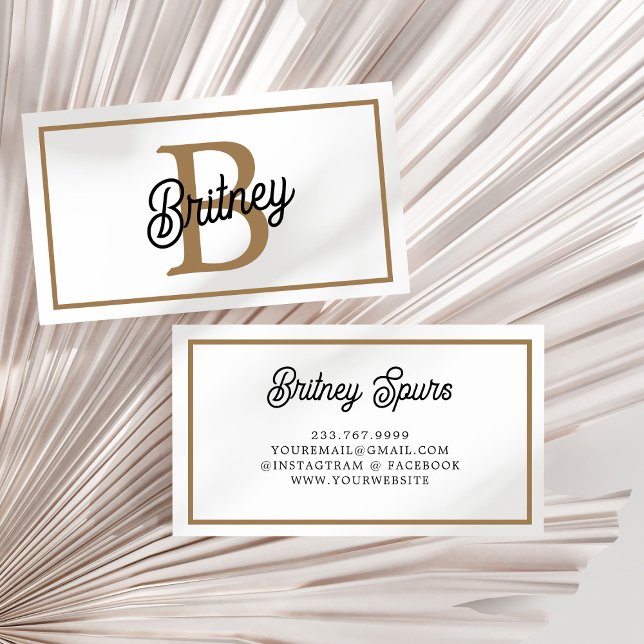 Modern Elegant Monogram Name Black Gold Script Business Card (Creator Uploaded)
