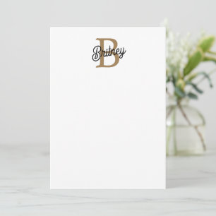 Modern Elegant Monogram Name Black Gold Script Card