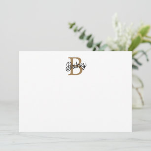 Modern Elegant Monogram Name  Black Gold Script  Card