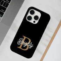 Modern Elegant Monogram Name Black Gold Script