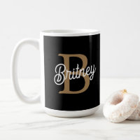 Modern Elegant Monogram Name Black Gold Script