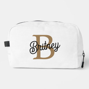 Modern Elegant Monogram Name Black Gold Script Dopp Kit