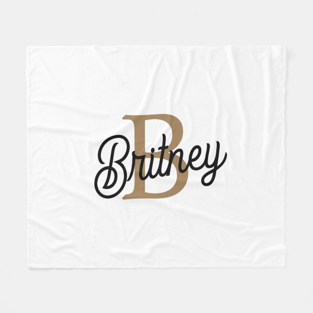 Modern Elegant Monogram Name  Black Gold Script  Fleece Blanket (Front (Horizontal))