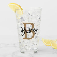 Modern Elegant Monogram Name Black Gold Script
