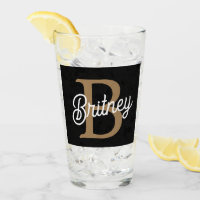 Modern Elegant Monogram Name  Black Gold Script 
