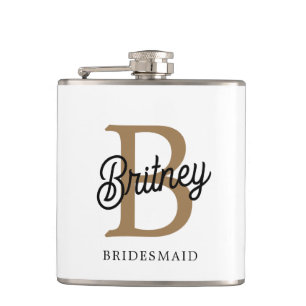 Modern Elegant Monogram Name Black Gold Script Hip Flask