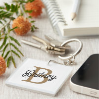 Modern Elegant Monogram Name Black Gold Script