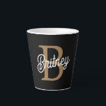 Modern Elegant Monogram Name  Black Gold Script  Latte Mug<br><div class="desc">The Modern Elegant Monogram Name Black Gold Script Latte Mug features a refined and stylish design, perfect for enjoying your latte or other hot beverages. This mug is designed with a sleek black exterior and elegant gold script that displays a personalised monogram and name. The sophisticated colour combination and elegant...</div>