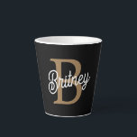 Modern Elegant Monogram Name  Black Gold Script  Latte Mug<br><div class="desc">The Modern Elegant Monogram Name Black Gold Script Latte Mug features a refined and stylish design, perfect for enjoying your latte or other hot beverages. This mug is designed with a sleek black exterior and elegant gold script that displays a personalised monogram and name. The sophisticated colour combination and elegant...</div>