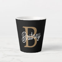 Modern Elegant Monogram Name  Black Gold Script 