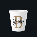 Modern Elegant Monogram Name  Black Gold Script  Latte Mug<br><div class="desc">The Modern Elegant Monogram Name Black Gold Script Latte Mug features a refined and stylish design, perfect for enjoying your latte or other hot beverages. This mug is designed with a sleek black exterior and elegant gold script that displays a personalised monogram and name. The sophisticated colour combination and elegant...</div>