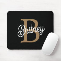 Modern Elegant Monogram Name  Black Gold Script 