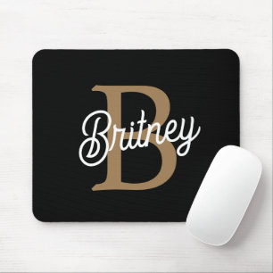 Modern Elegant Monogram Name  Black Gold Script  Mouse Pad