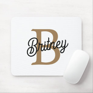 Modern Elegant Monogram Name  Black Gold Script  Mouse Pad