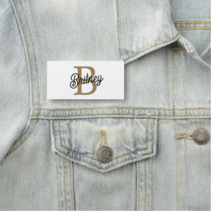 Modern Elegant Monogram Name  Black Gold Script  Name Tag
