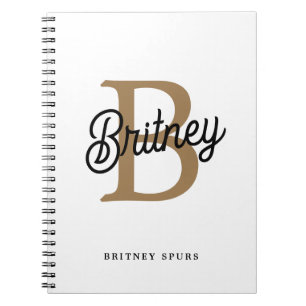 Modern Elegant Monogram Name  Black Gold Script  Notebook